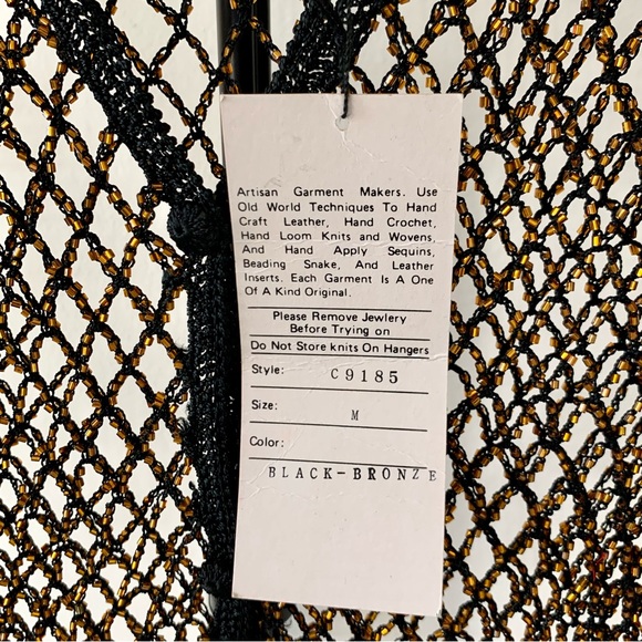 NWT Christine Phillipe Cali Couture Black & Bronze Beaded Crochet Knit Top Sz M - Picture 5 of 13